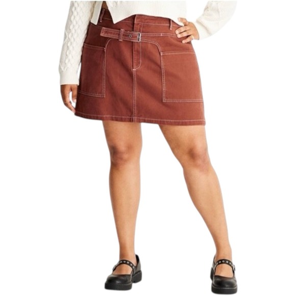 Future Collective x Reese Blutstein Denim Mini Skirt 20 Women's Rust Red Orange - Picture 1 of 8